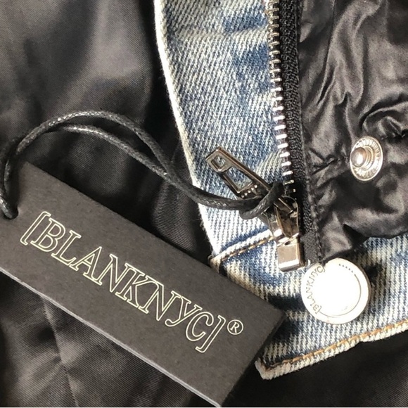 NWT Blank NYC Run The Show Black  Denim Quilted Puffer Jacket Size Medium - Picture 6 of 7